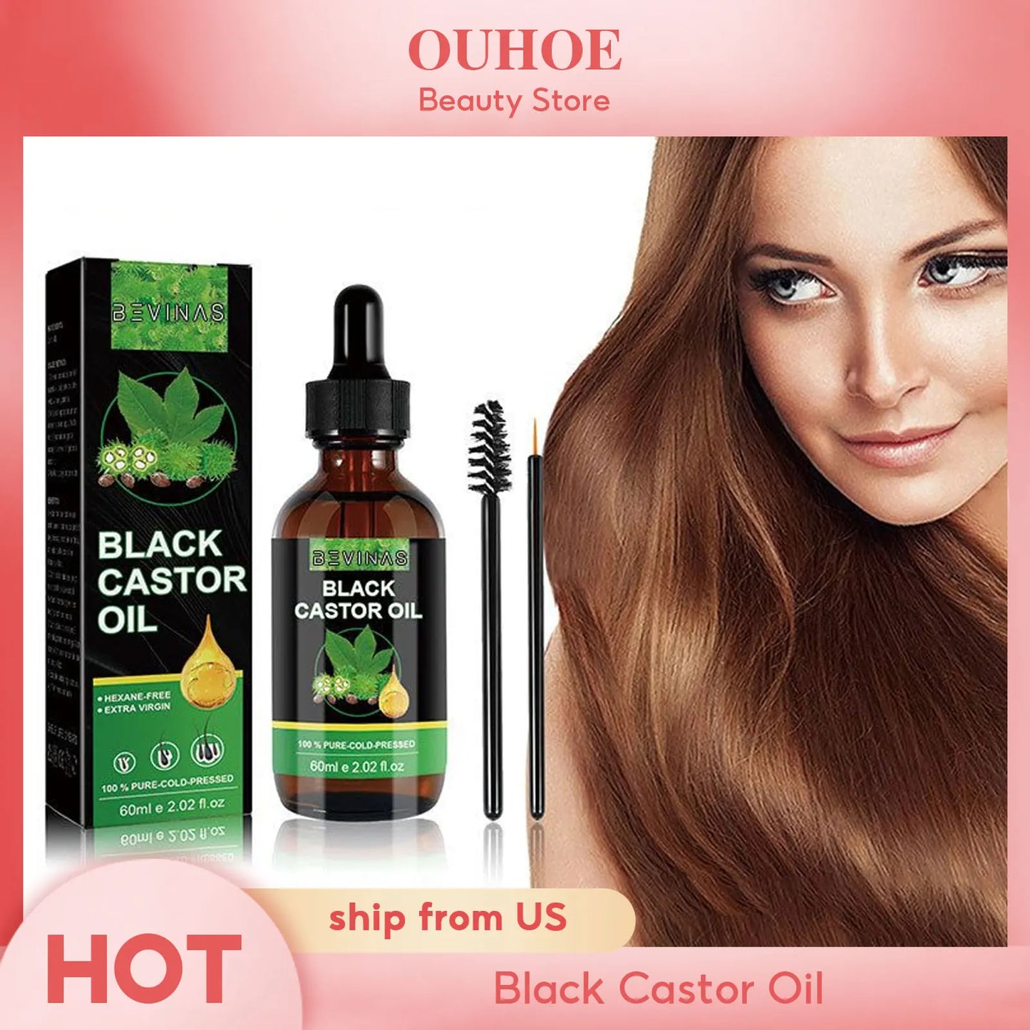 Ouhoe Organic Black Castor Oil Nourishes Hair Growth