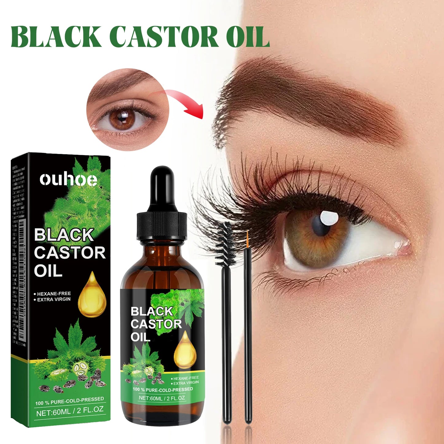 Ouhoe Organic Black Castor Oil Nourishes Hair Growth