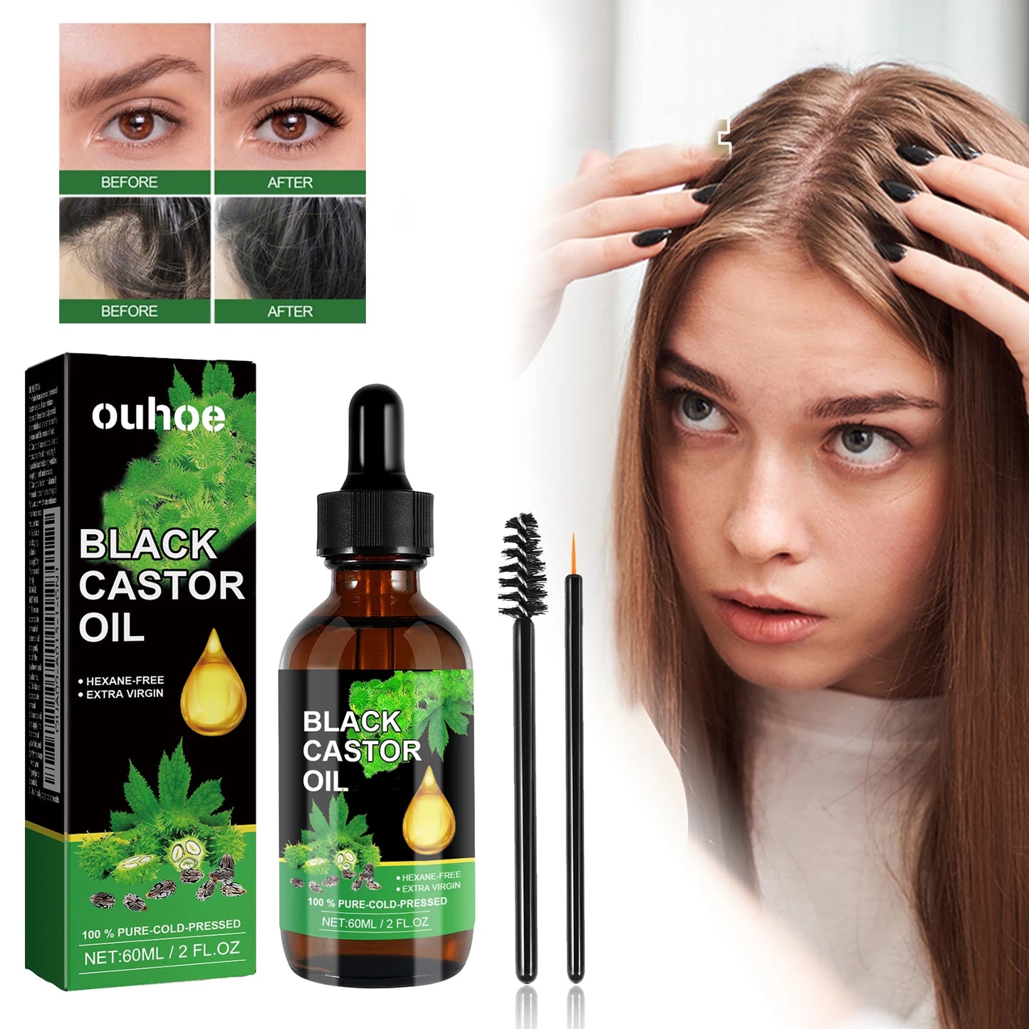 Ouhoe Organic Black Castor Oil Nourishes Hair Growth
