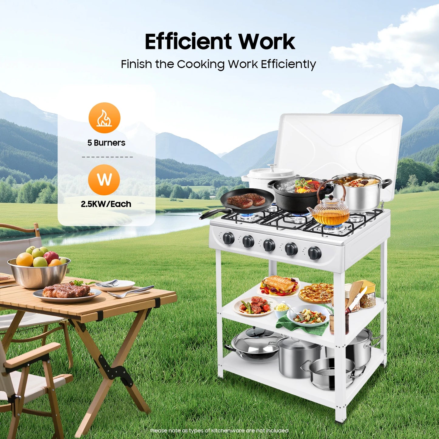 Gas Stove 5 Burner With Two Point Five Kilowatt Power