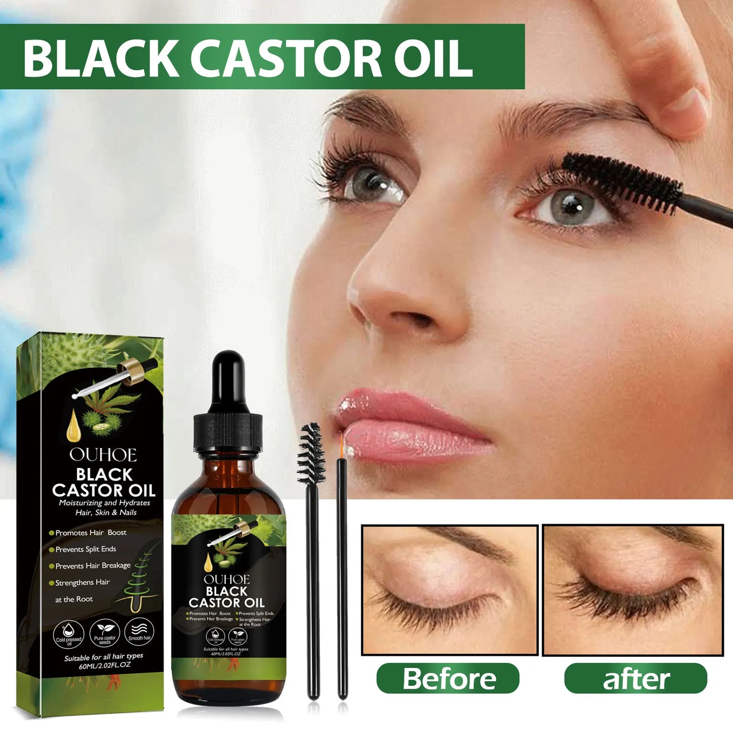 Ouhoe Castor Oil 100 Percent Organic For Hair Care